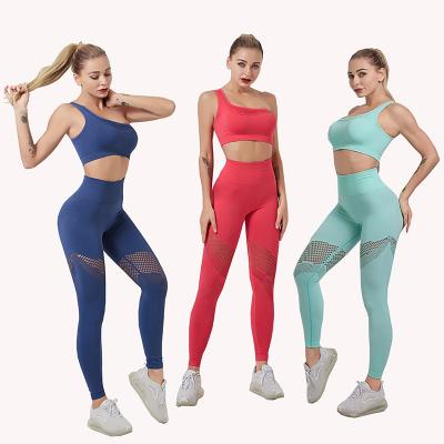 China 90% Nylon + 10% Spandex Amazon Style Fitness Suit One-Shoulder Hot Sports Gathered Bra Women Bra Waist Hollow Yoga Pants Top for sale