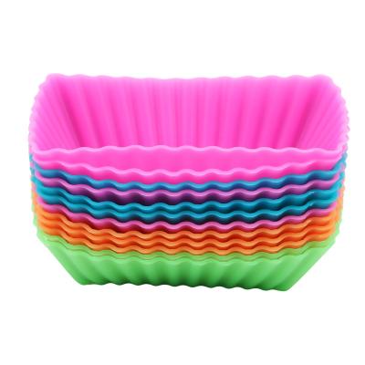 China Amazon Viable Hot Selling 12 Color Rectangular Household Silicone Cupcake Mold Cup Food Grade Cupcake Muffin Bakeware for sale