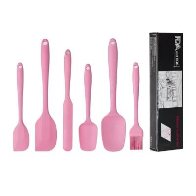 China Home Kitchen Amazon Hot Sale 6-Piece Silicone Kitchenware Set Silicone Scraper Shovel Oil Brush Cake Cream Spatula Baking Tool for sale