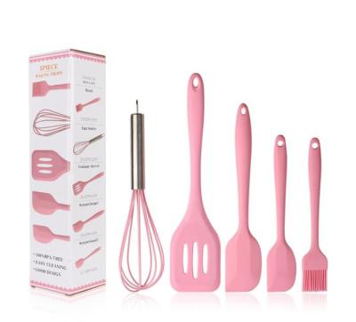 China 2021 New Viable High Quality Food Grade Silicone Oil Scraper Brush Spatula Set Heat Resistant Egg Beater Five Piece Set for sale