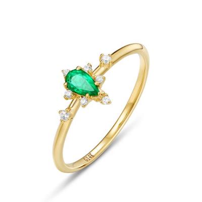 China Nickel Free Ring Design Emerald Fine 14K Solid Gold Ladies Finger Gold Women Jewelry Ring for sale