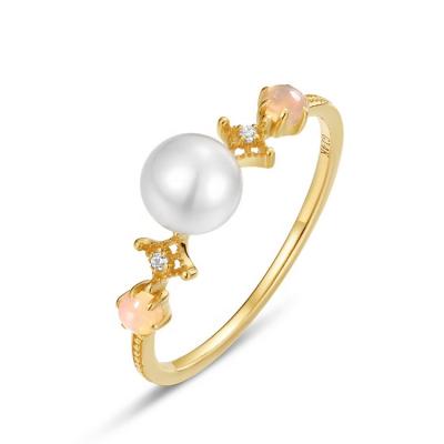 China Nickel Free New Design 14K Solid Gold CZ Opal Ring Natural Freshwater Pearl Ring For Women for sale