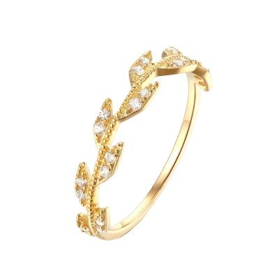 China Nickel Free Delicate Leaf Shape Ring 14k 18k Gold Stacking Ring For Women Jewelry for sale