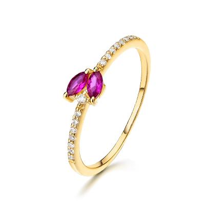 China Nickel Free Ladies Gold Gemstone Ring Jewelry Women Red Corundum Fine Zircon Rings for sale