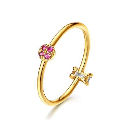 China Nickel Free Women's Exquisite Ruby Solid Gold Ring With Natural White Zircon for sale