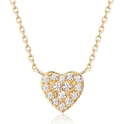 China Nickel Free Fashionable Gift 14K 18K Solid Gold Pave 5A CZ Heart Necklace For Women for sale