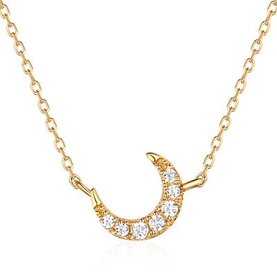 China Nickel Free Fashion Womens 14K Solid Gold Crescent Moon Necklace Design With 5A Zircon for sale