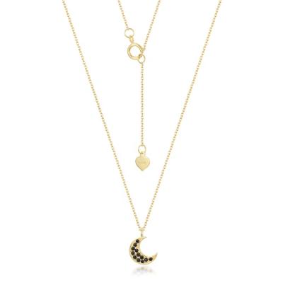 China Nickel Free Solid Gold High End Black Nano Long Necklace 14K Popular Girls Tasty CZ Moon Necklace for sale