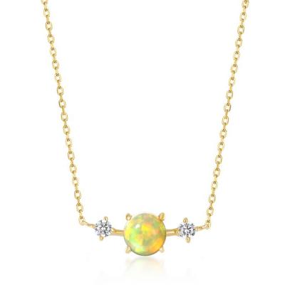 China Nickel 14K Solid Gold 5A CZ Free Natural Opal Necklace Round Gemstone Gold Opal Necklace for sale