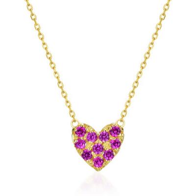 China Minimalist 14K Solid Gold Nickel Heart Necklace Jewelry AU585 Gold Free Red Corundum Heart Shaped Necklace for sale