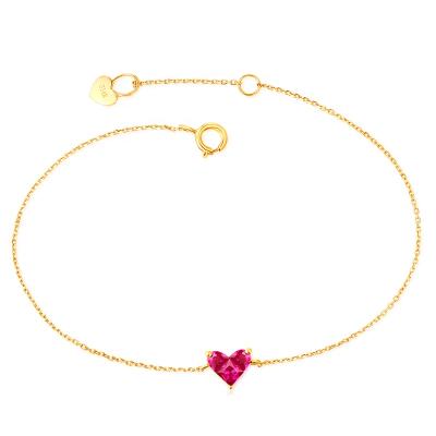 China Nickel Free Heart To Shape Red Corundum Adjustable Bangle Solid Gold Women Fine Bangle for sale