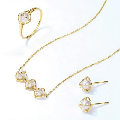 China Nickel free fashion ladies necklace earrings ring pure gold pearl jewelry sets good quality for sale