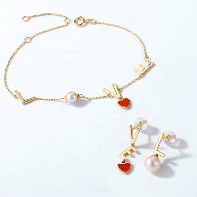 China Nickel Free Trendy Freshwater Pearl Bracelet 14k Gold Jewelery Sets I Love You for sale