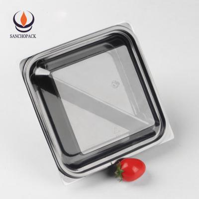 China Disposable Manufacturer Low Price Black 2 Compartment Fresh Cut Fruit Packing Box for sale