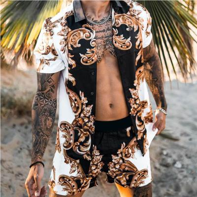 China Plus Size Men's Breathable Shorts Sets Summer Hawaiian Print Shorts Sheath Mens Beach Shorts Beach Shirt Set Sweatsuit for sale