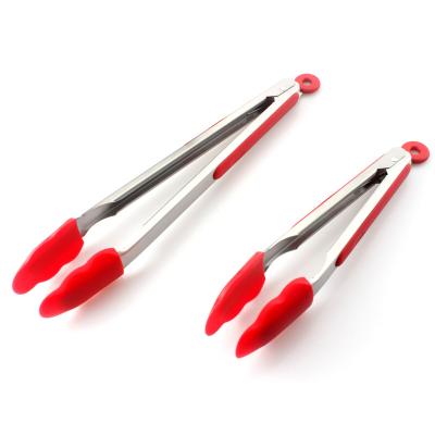 China 2 Pack Sustainable 9 & 12 Inch Locking Stainless Steel Cooking Tongs Set With Silicone Tips for sale