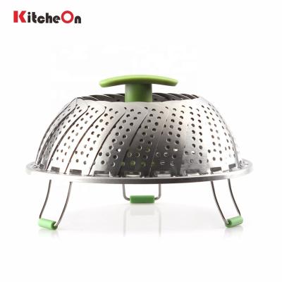 China Sustainable High Quality Collapsible Stainless Steel Vegetable Steamer Basket With Extendable Handle for sale