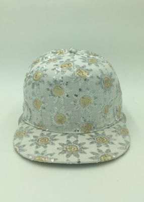 China Colorful Slub Cotton Mesh Snapback Hats Purple White Pailletter Flower for sale