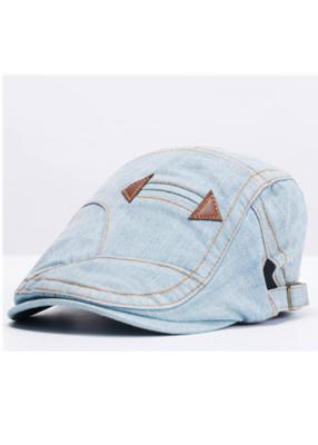 China Blue Womens Peaked Flat Cap Denim Wash Embroidered For Decoration for sale