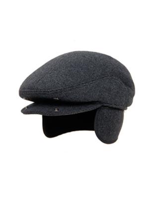 China Black Cotton Peaked Flat Cap / Mens Driving Hats One Size With Ear Cover for sale