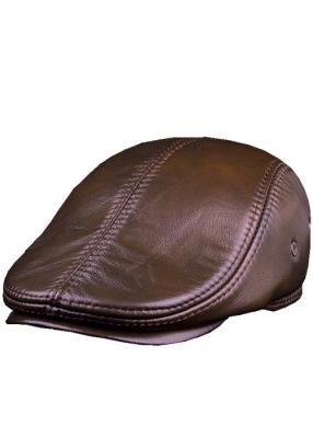 China Luxury Casual Brown Leather Ivy Caps / Leather Flat Caps For Men Air Hool for sale