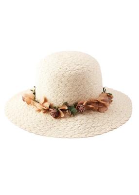 Cina Cappelli di paglia del bordo del fiore di estate ampi per le donne, cappello floscio cachi della spiaggia in vendita