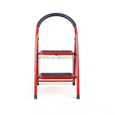 China Collapsible Folding Ladders Household Red Steel Step Ladder With Railing for sale