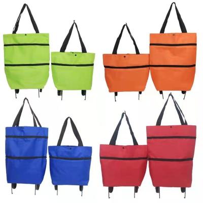 China Protable Shopping Bag With Wheels Foldable And Waterproof Oxford Cloth Retractable Supermarket Grocery Bag for sale