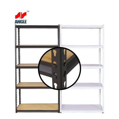 China Single-sided 5 layer rivet boltless rack  metal black/white slotted/rivet laminated  with powder coating for sale