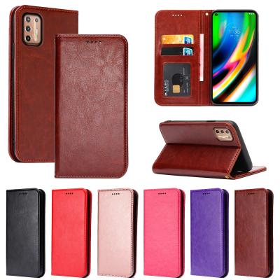 China Original PU Leather Cover Crazy-Horse Flip Holster Brand Strong Magnetic Phone Case For Motorola G9 Plus for sale