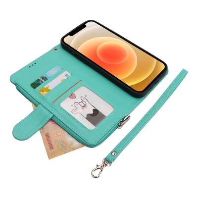 China Zipper Cover Wrist Strap Wallet Flip Leather Case Card Slot Leather Cases for Xiaomi Note10 4G 5G 11 ultra K40 pro 10S Max for sale