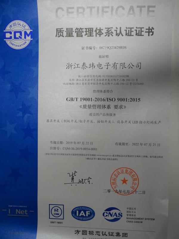 ISO9001 - Zhejiang Toowei Electronics Co., Ltd.