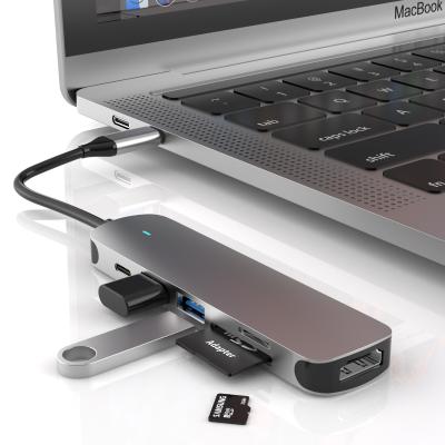 China High Performance 6 in 1 Type-C USB3.0 USB2.0 Docking Station HD USB3.0 SD Card USB3.0 Port for Laptop Laptop Hub CK61 Type VS for sale