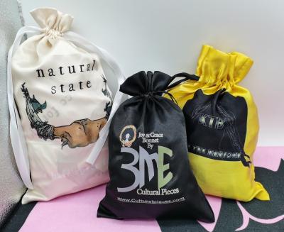 China Low MOQ Wholesale Custom Gift Bag Printing Logo Satin Bag With Logo Suction String Bag Drawstring Wig Silk Bag For Gift for sale