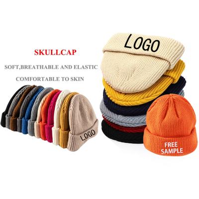 China COMMON 100% Acrylic Custom Embroider Logo Winter Hats Cheap Adults Plain Toque Knitted Woven Beanie For Men And Women for sale