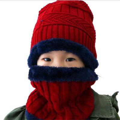 China JOINT Children's Hat Thick Wool Fleece Baby Kids Knitted Hat Scarf Set Autumn Winter Ear Protection Warm for sale