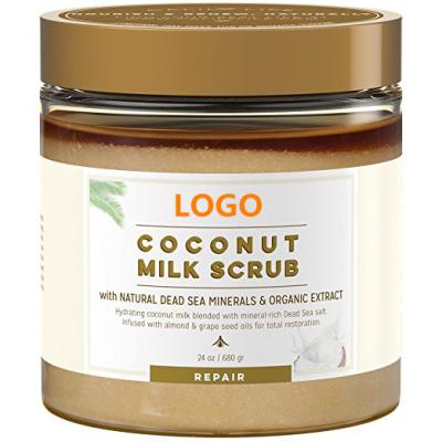 China Organic Exfoliator Private Label Coconut Milk Skin Whitening Moisturizing Body Scrub for sale