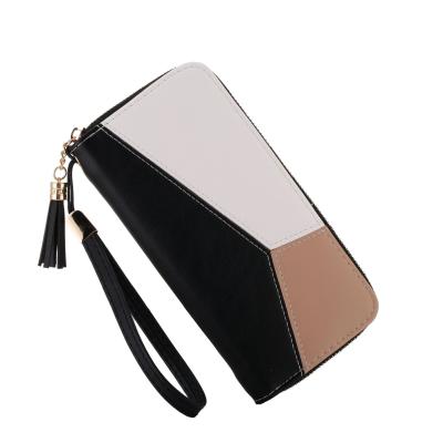 China Fashion Simple Anti-theft PU Color Wallet Large Capacity Card Bag Leather Splicing Long Purses For Women for sale