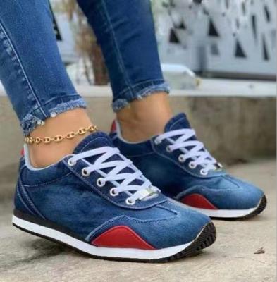 China Fashion trend 2021 autumn ladies canvas fashion sneakers denim comfortable flat lace-up sports shoes for sale