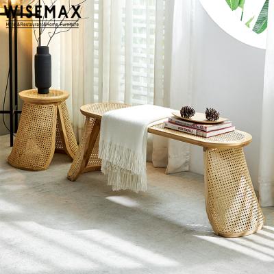 China WISEMAX FURNITURE Wooden Dining Benches Set Restaurant Home Furniture Stool Frame Chair Long Rattan Wood Seats for sale