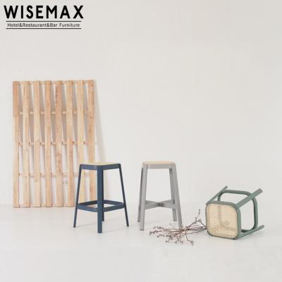 China WISEMAX FURNITURE Nordic classic style bar stool living room bench solid wood rattan dining chair for coffee shop for sale