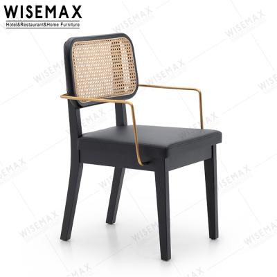 China WISEMAX FURNITURE Nordic Modern Wholesale Chair Black Color Wooden Chair Rattan Dining Armchair For Restaurant for sale