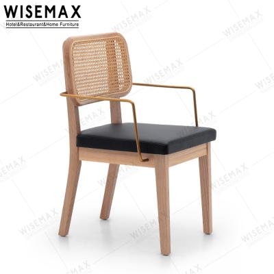 China WISEMAX Nordic FURNITURE Factory Latest Design Dining Chair Frame Solid Wood Color Natural Armchair With Luxury Armrest for sale