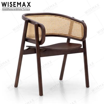 China WISEMAX FURNITURE 3 Colors Nordic Armchair Solid Wood Banquet Dining Chair Back Rattan Chair For Restaurant for sale