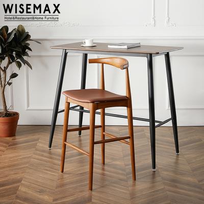 China WISEMAX FURNITURE Nordic Walnut Color High Leg Wooden Chair Club Stools Designer Back Bar Chair for sale