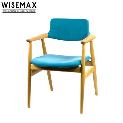 China WISEMAX Nordic FURNITURE Wholesale Chair Kitchen Room Canteen Armrest Classic Wood Fabric Dining Chair for sale