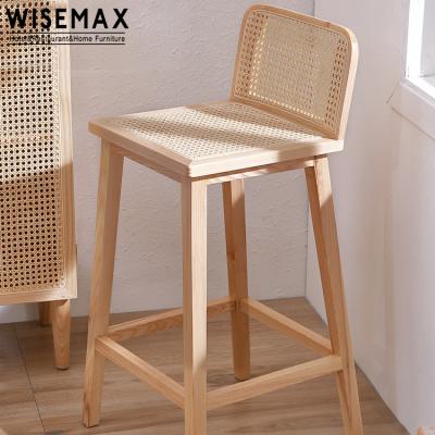 China WISEMAX MEUBLES FURNITURE New Indoor Rattan Stool Factory Nordic Solid Wood Weaving Bar Chair for sale