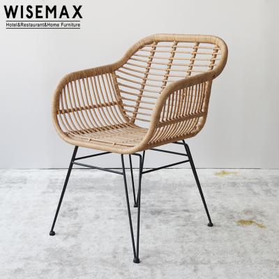 China WISEMAX Nordic Furniture Metal Base Patio Rattan Balcony Dining Room Outdoor Indoor Wicker Chairs for sale