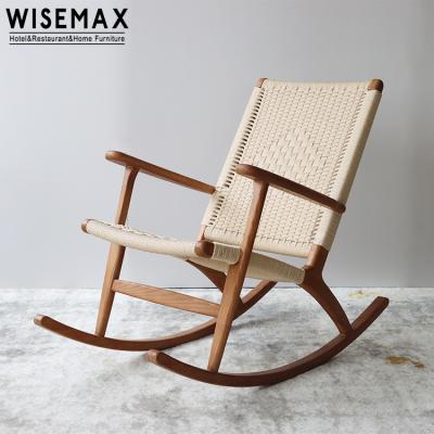 China Modern solid wood design ash wood balcony garden furniture living room furniture WISEMAX walnut wood rocking chair for sale