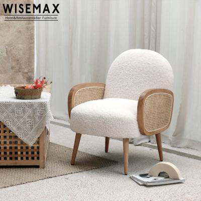 China WISEMAX FURNITURE Nordic Style Wooden Frame Plush Design Armchair Rattan Convertible Weaving Simple Sofa Set for sale